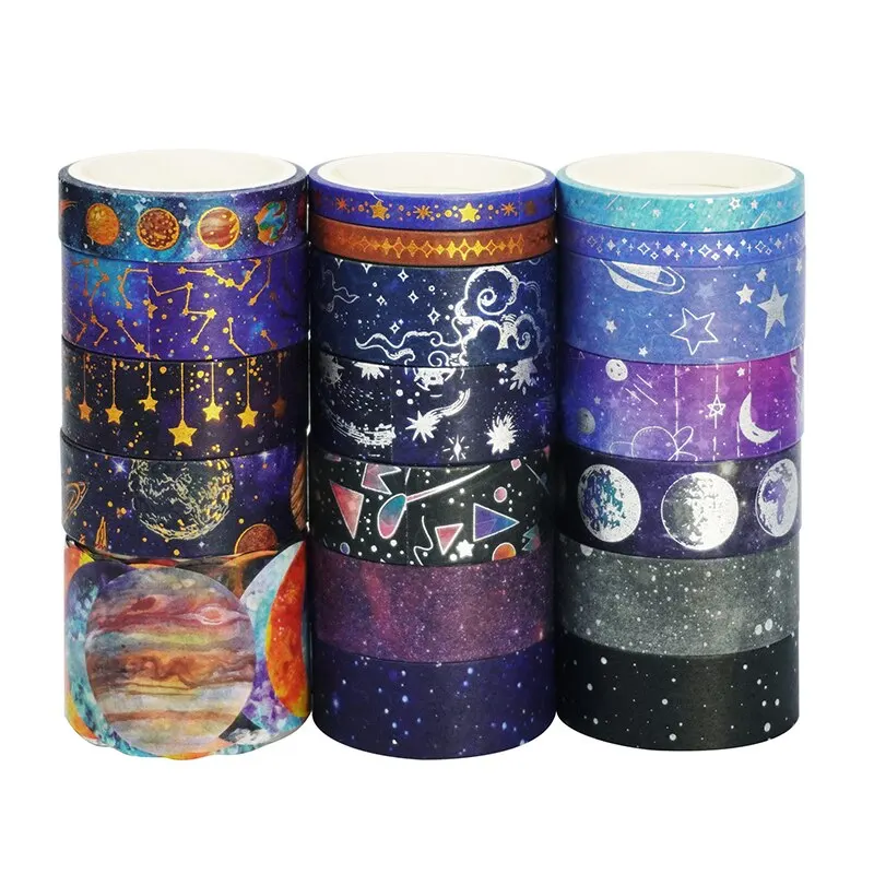 Starry Sky Themed Washi Tape Set with 19 Rolls for Decorative Journaling and DIY Crafts