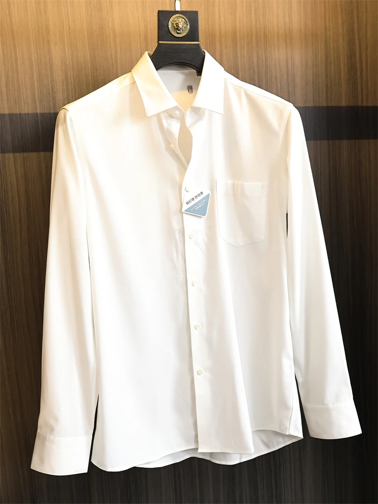 

Easy Care Men's Business Commute Long Sleeve Shirt Stand Collar Versatile Spring Summer Standard Fit Casual Wear