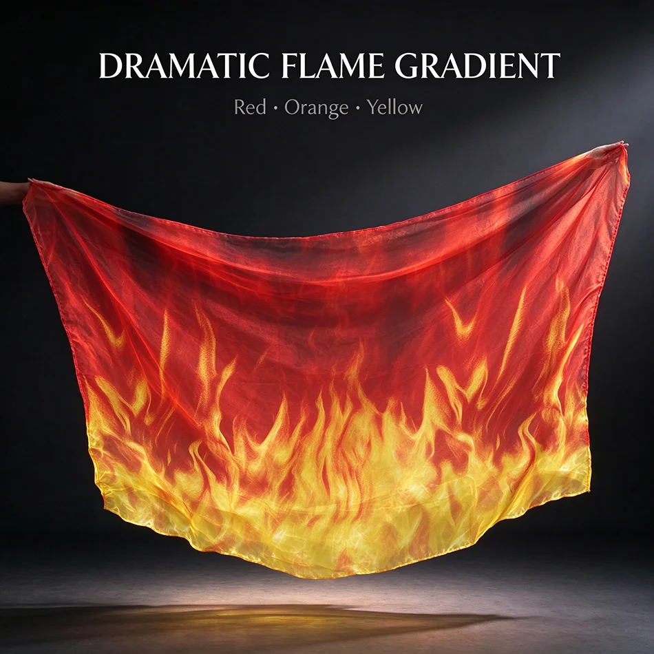 Belly Dance Veil Chiffon Sheer Flame Gradient Dance Scarf for Women Oriental Dance Stage Performance Prop Flowing Fabric