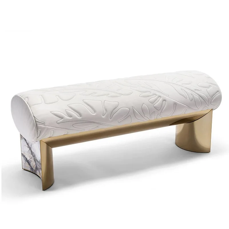 Light luxury household door shoe changing stool, stainless steel sofa low stool