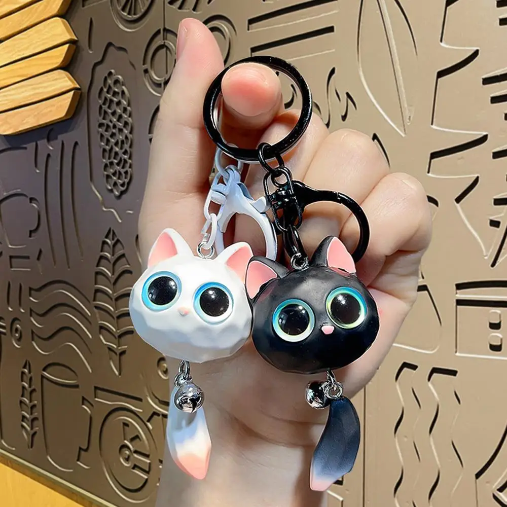 Cute Big Eye Cat Head Keychain Exquisite Anti-loss Cat Head Pendant Creative High Quality 3D Cartoon Keyring Couple