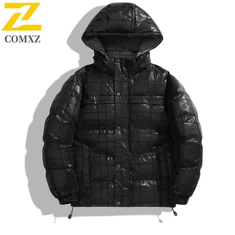 COMXZ Men Cotton Padded Jacket Warm Big Size Hooded Thickened Winter Jacket Fashion Streetwear Parker Coat Casual Street Outfits