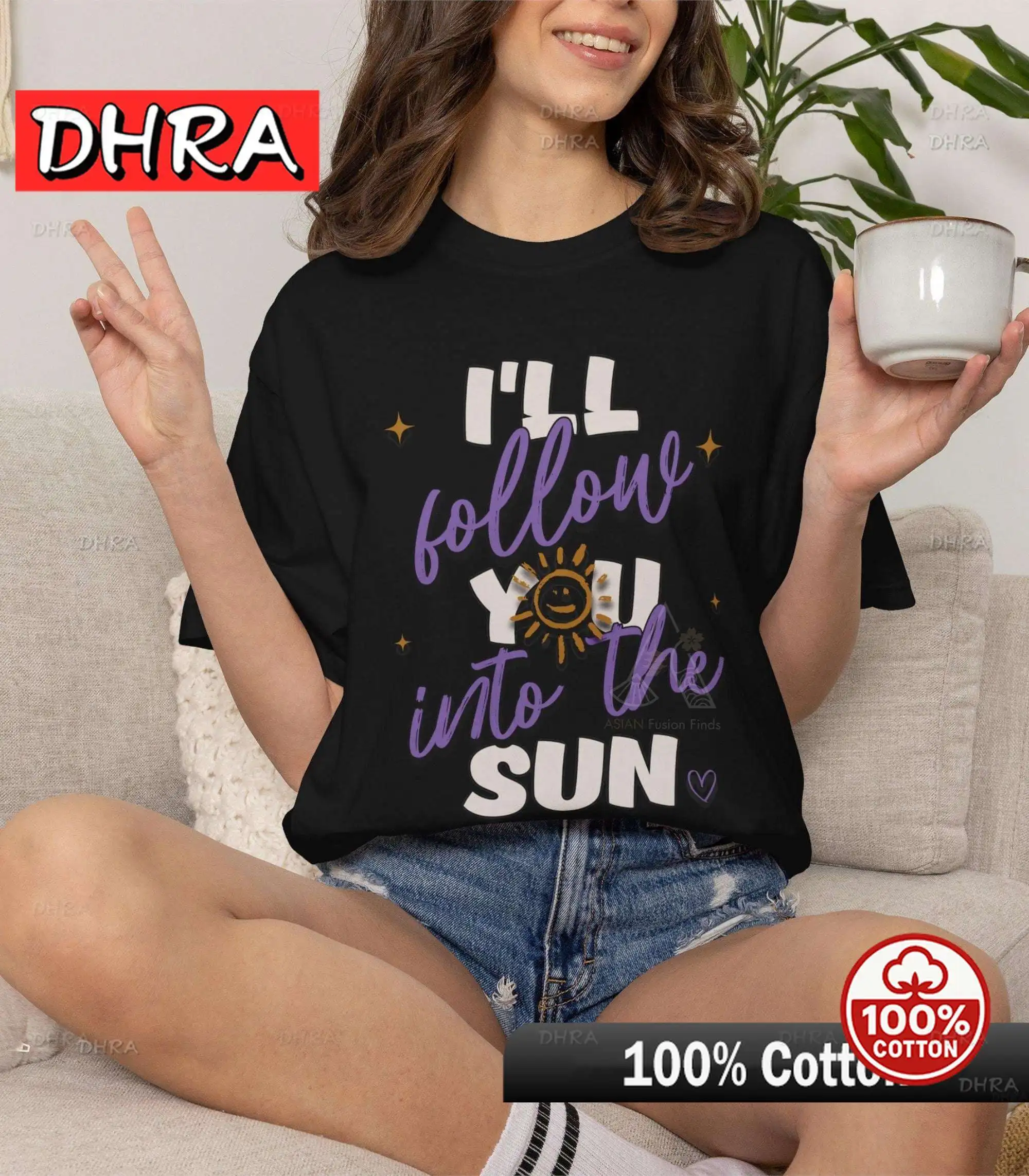 I'll Follow You Into The Sun T-Shirt Sun Heart Stars Graphic Tee Unisex Cotton Short Sleeve Inspirational Top