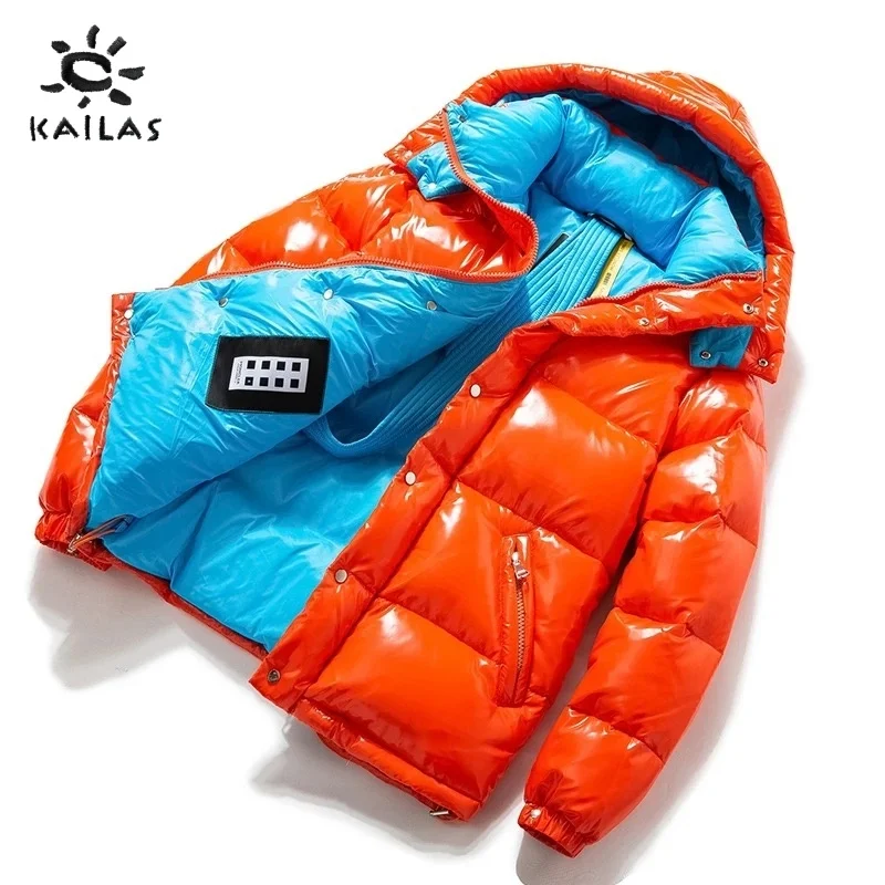 

KAlLAS новая осенне-зимняя мужская высококачественная глянцевая теплая куртка на утином пуху с капюшоном, незамерзающая и ветрозащитная куртка