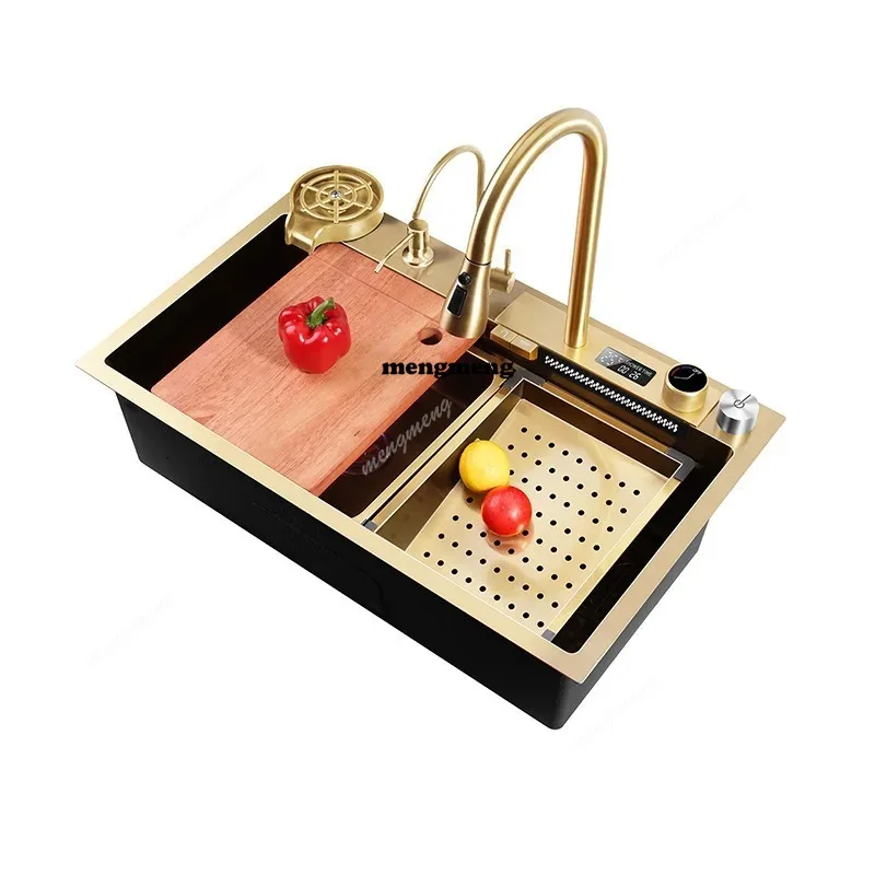 

shark flying rain waterfall multi-functional stainless steel vegetable sink household large single tank under the counter