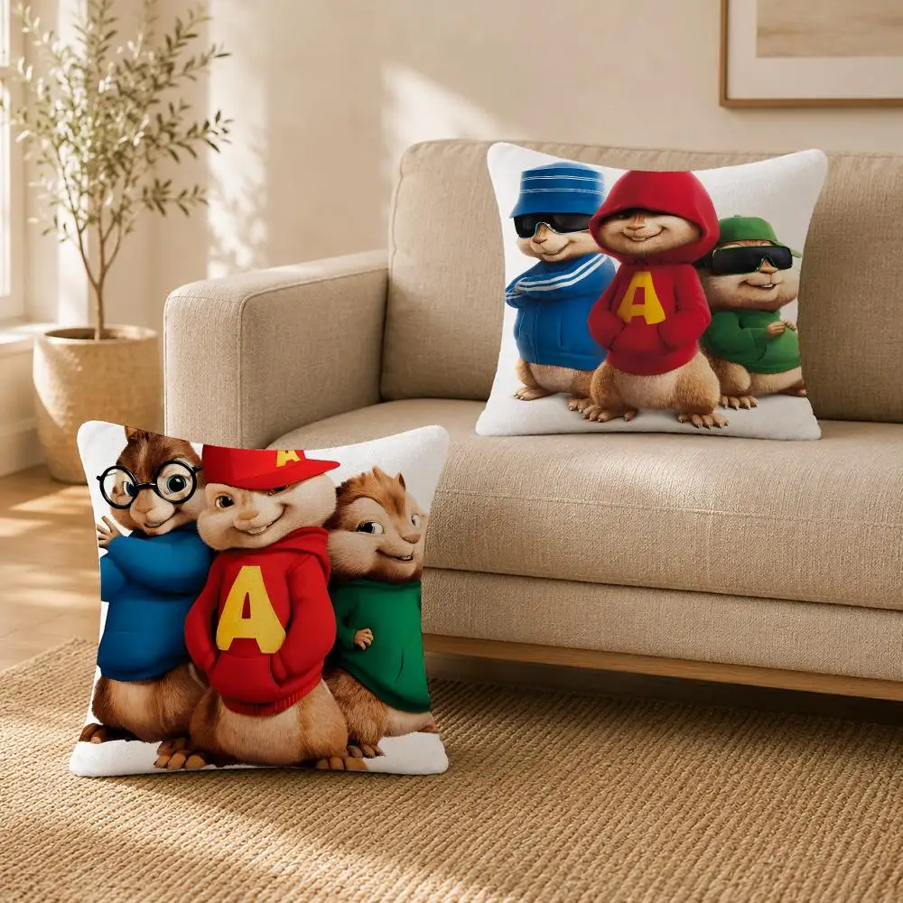 Cartoon Pop Alvin and the Chipmunks Cushion Cover Soft Plush Pillow Cover Washable Square Cushion Case for Sofa Bed Chair