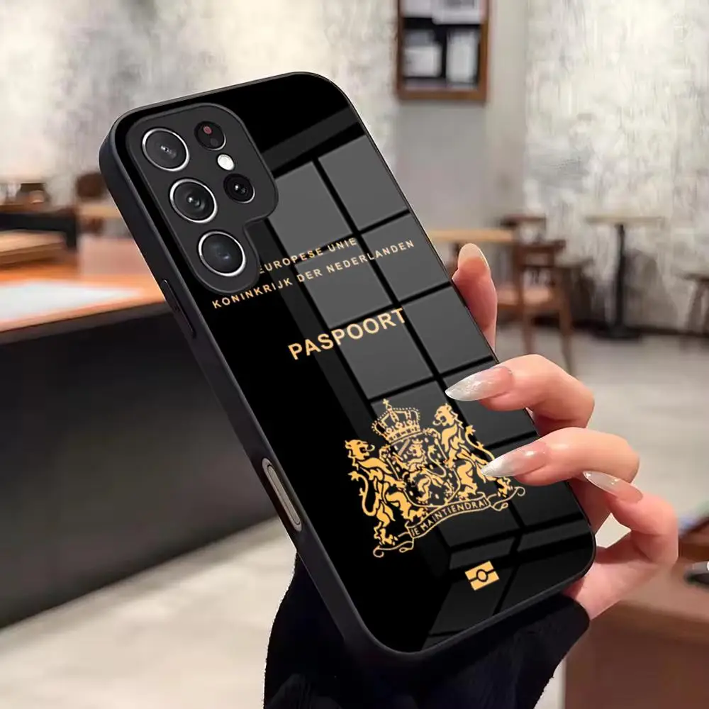 Netherlands passport Luxury Phone Case For Samsung Galaxy S26 Ultra S25 FE S24 S23 S22 Plus S25 Edge S21 Glass Phone Case