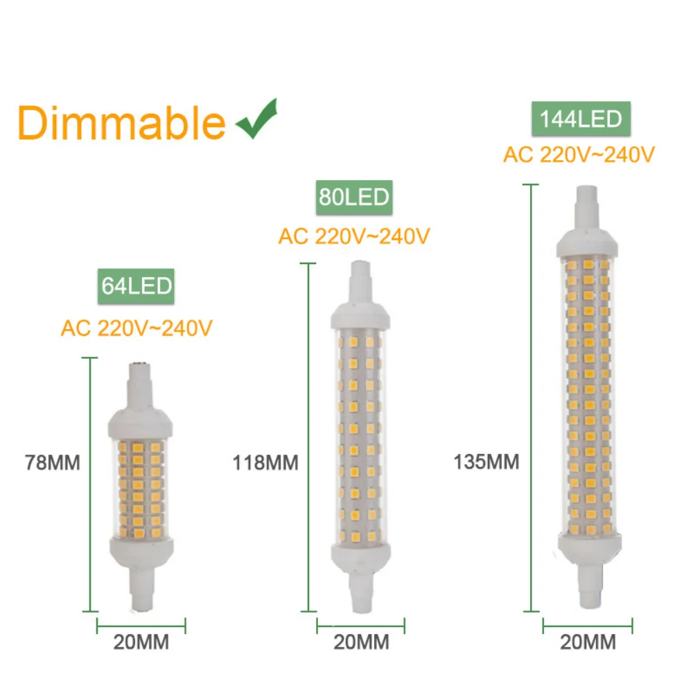 Dimmable R7S LED Ceramic Corn Light 10w 15w 20w 220V LED Lamps SMD2835 78mm 118mm 135mm Bulb Energy Saving Replace Halogen Light