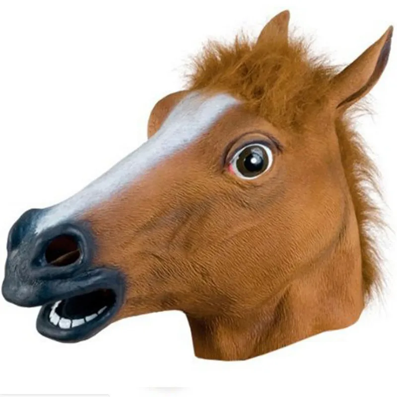 Cosplay Horse Mask Brown Horse Head Rubber Latex Animal Halloween Costume Party Mask for Adults &Coder