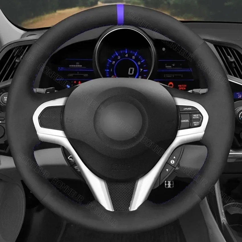 Hand-stitched Black Suede Blue Marker Car Steering Wheel Cover for Honda CR-Z CRZ 2011 2012 2013 2014 2015 2016