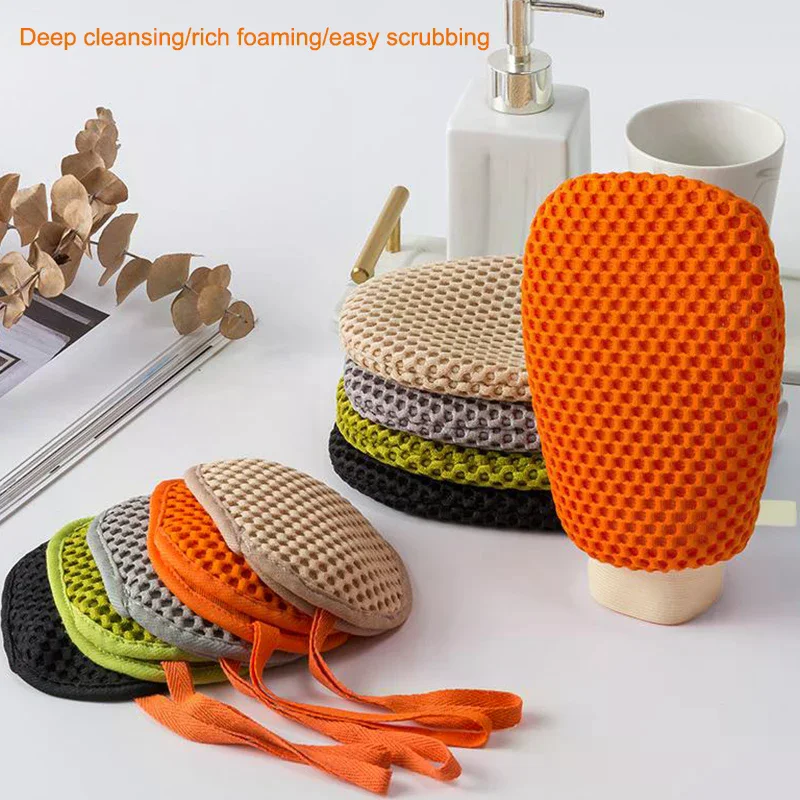 Sarung Tangan Mandi 2-in-1 Dua Sisi Untuk Menghilangkan Kulit Mati Dan Kotoran Sarung Tangan Mandi Kain Mandi Jaring Berbusa Kantong Sabun Dapat Menyimpan Sabun