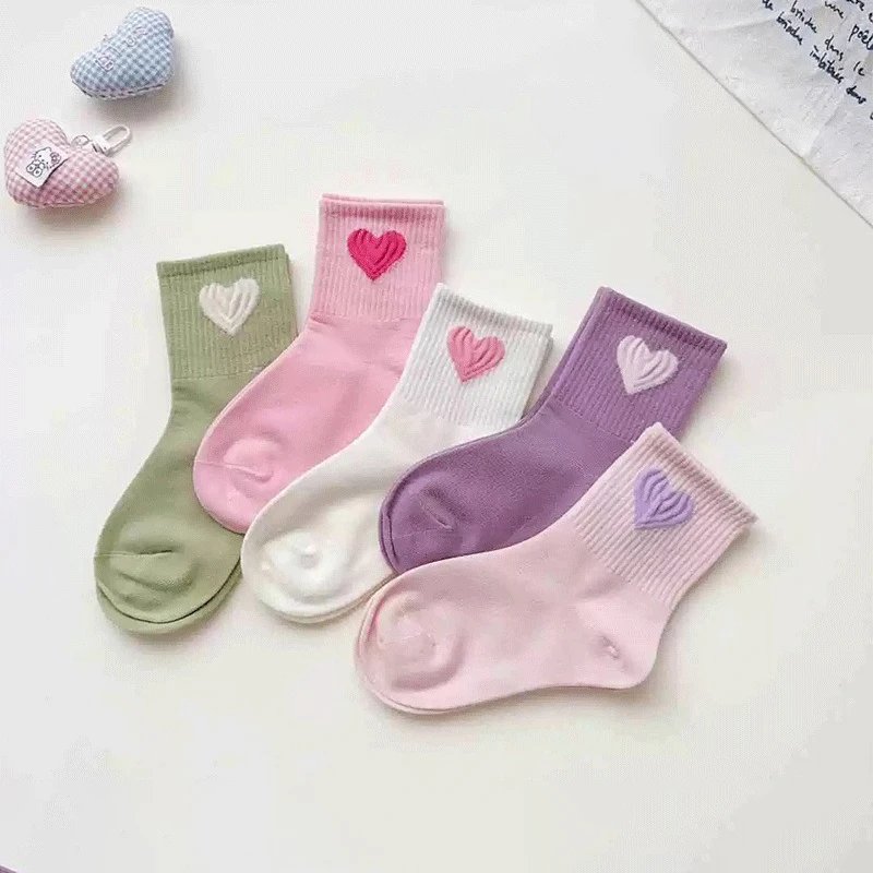 5 Pairs Children's Socks Girls' Socks Mid Tube Socks Autumn/Winter Love Cute Versatile Casual Socks