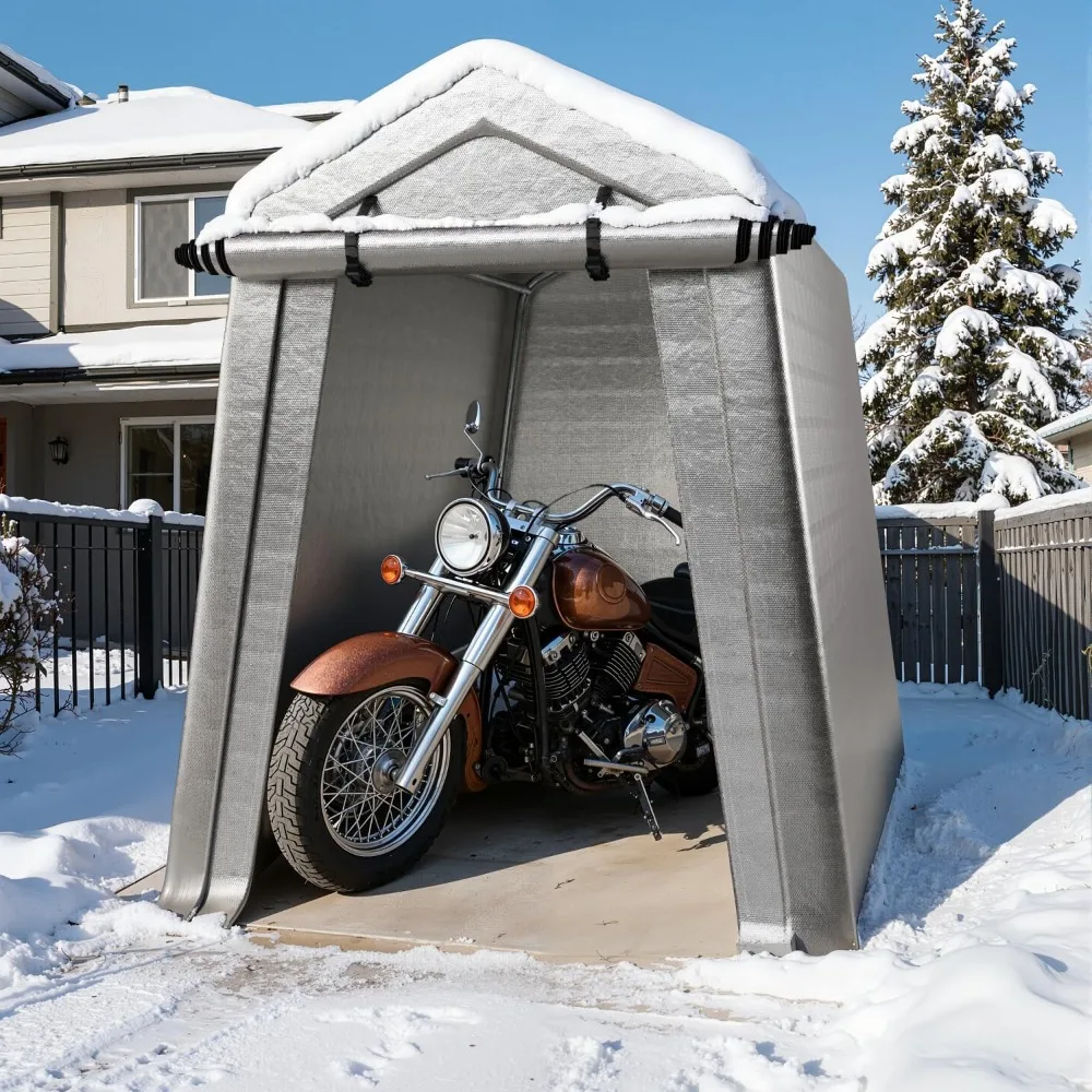 

6 X 8 Ft Carport, Portable Storage Shed with 220g Heavy-duty Waterproof PE Tarpaulin, Roll-up Zippered Door and Vents