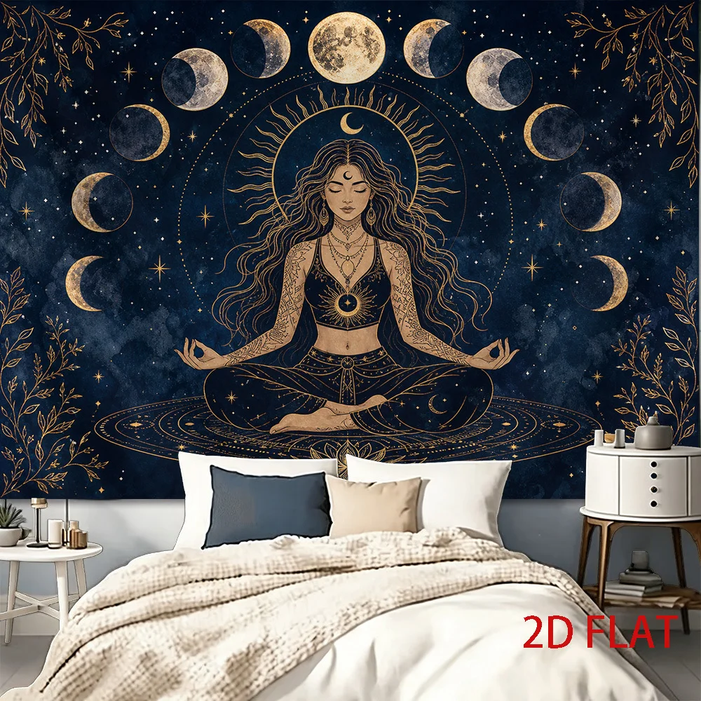 Mystical Moon Goddess Tapestry Boho Wall Hanging Celestial Cosmic Stars Astrology Bohemian Meditation Yoga Bedroom DecorTapestry