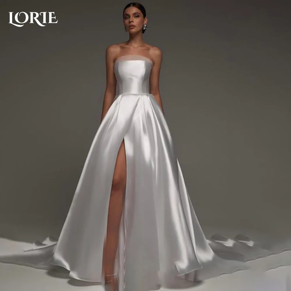 

LORIE Sexy Wedding Dresses A-line Strapless Shiny Satin Customized Corset Side Slit 2025 Princess Bridal Gown vestidos de novia