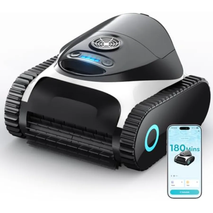 Robotic Pool Cleaner for inground pools up to 65 sq.ft, pearl white ABS plastic, 80-min runtime, smart routing, wall climbing,