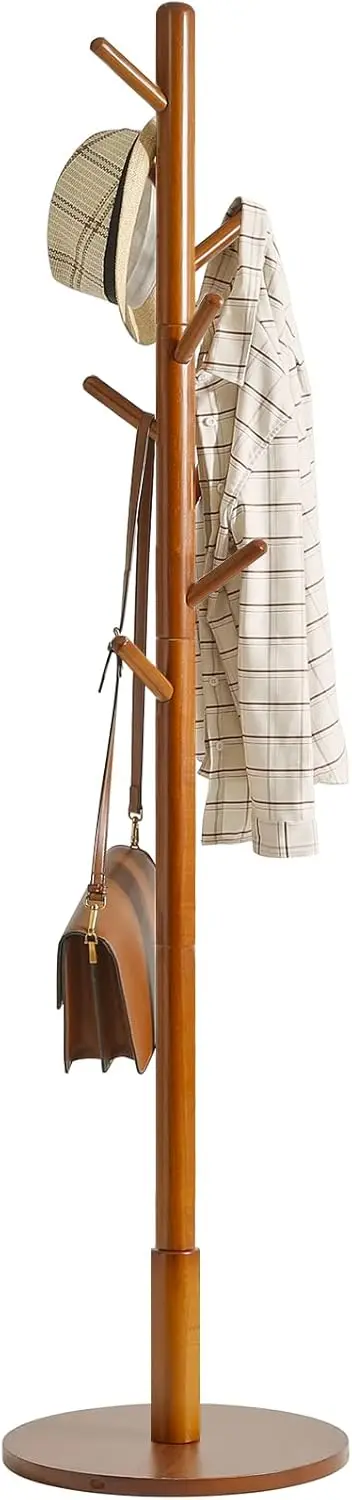 

Напольная вешалка для одежды, отдельно стоящая вешалка-стойка с прочным круглым основанием и 8 крючками, деревянная вешалка для одежды, простая в сборке