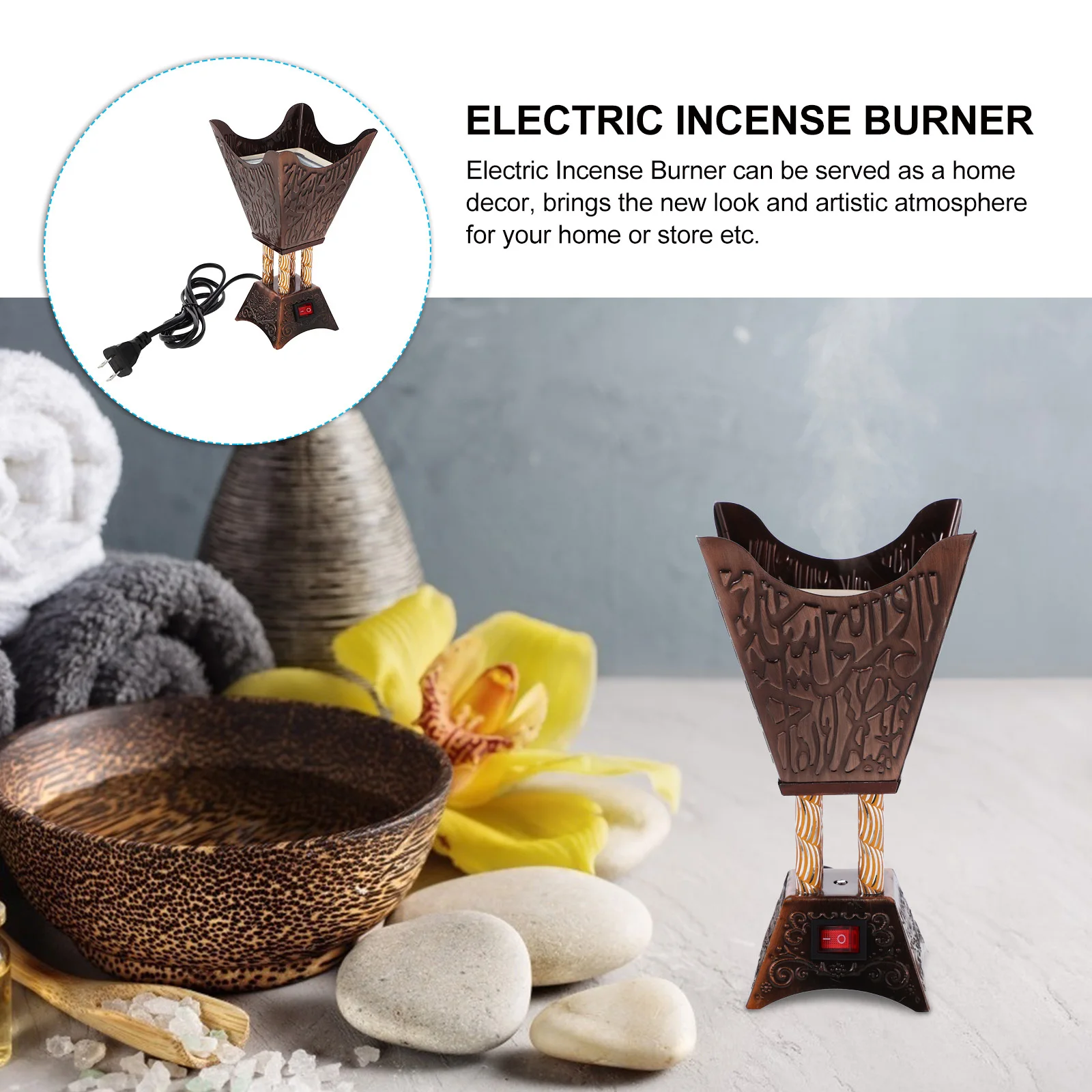 

Electric Censer Burner with Finish Decorative Incense Stove for Living Room Bedroom Study Centerpiece Aroma Therapy Use