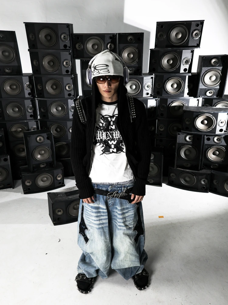 

Джинсы PCCVISION AN0N с кружевными вставками, сине-черные, двухцветные, свободные, винтажные, прямого кроя, для мужчин и женщин, повседневные, для пар