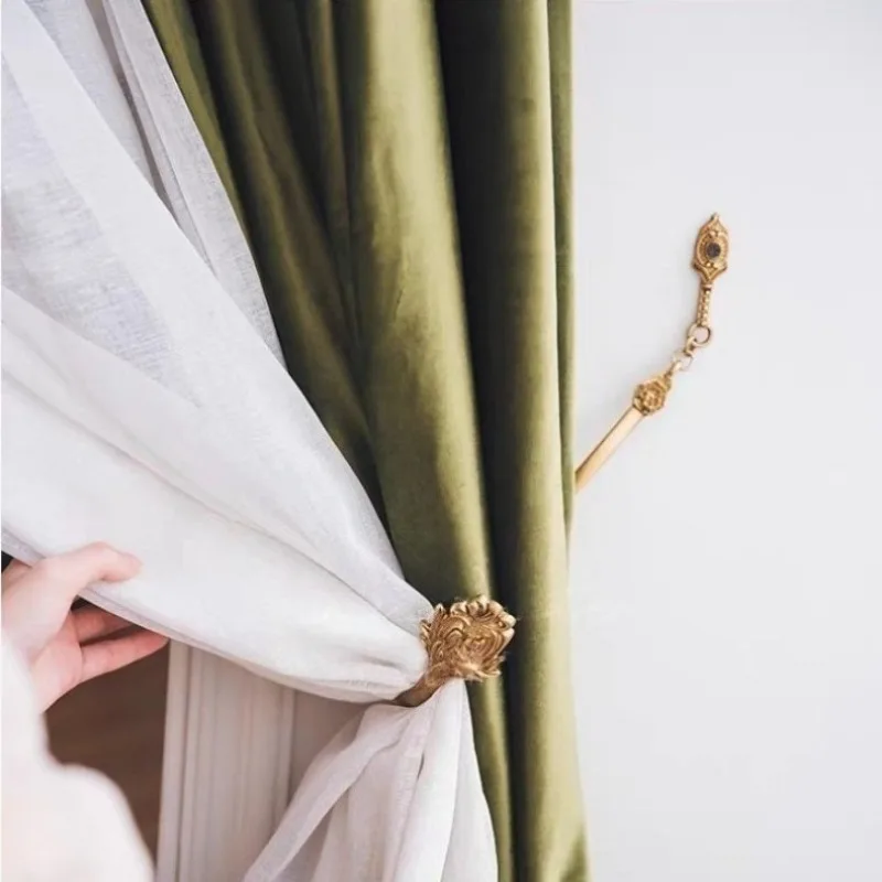Metal Curtain Hooks Luxury Golden Vintage Curtains Hook French Decorative Wall Mounted Curtain Rack Curtains Holding Clip