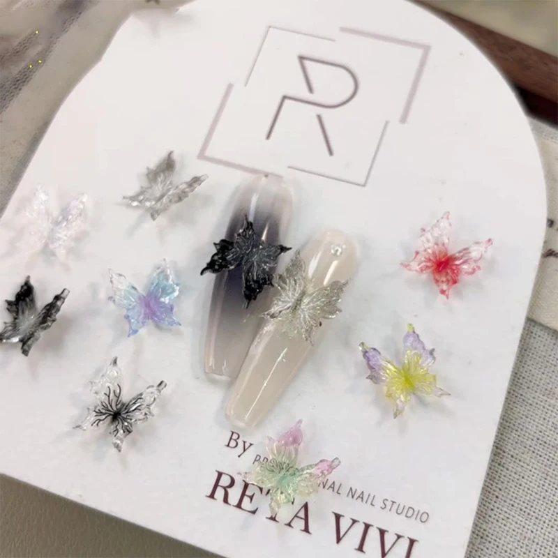 20pcs 3D Gradient Color Butterfly Nail Accessory Nail Resin Drill Decoration Wearing Ice Through Temperature Softening Butterfly