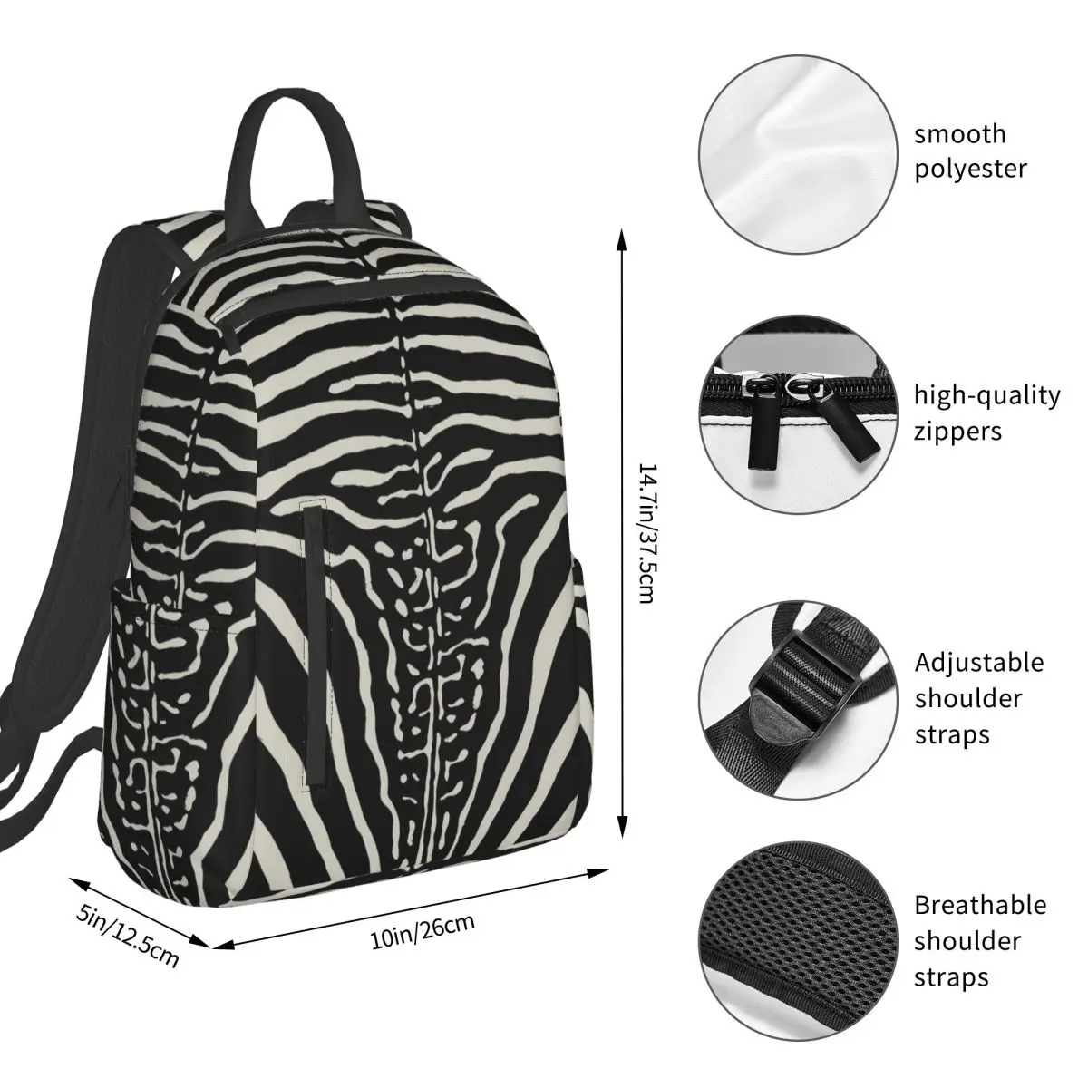 Zebra Stripes Print Skin Hide Texture Backpack Student BookBag Children School Bag Laptop Shoulder Bags Boys Girls