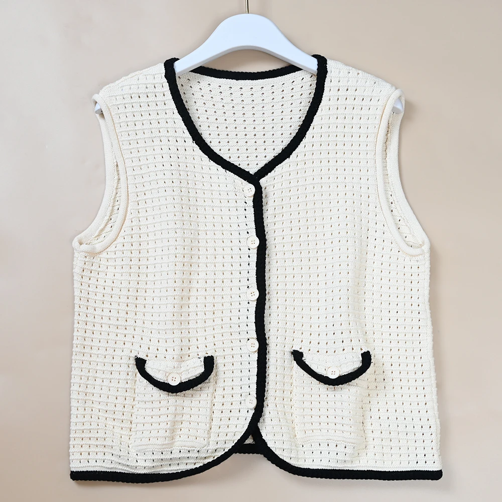 

Новый женский многослойный вязаный жилет с полой текстурой, маленький аромат, цвет Blo Heart Ne Svel, V-ne, для поездок на работу, Sle