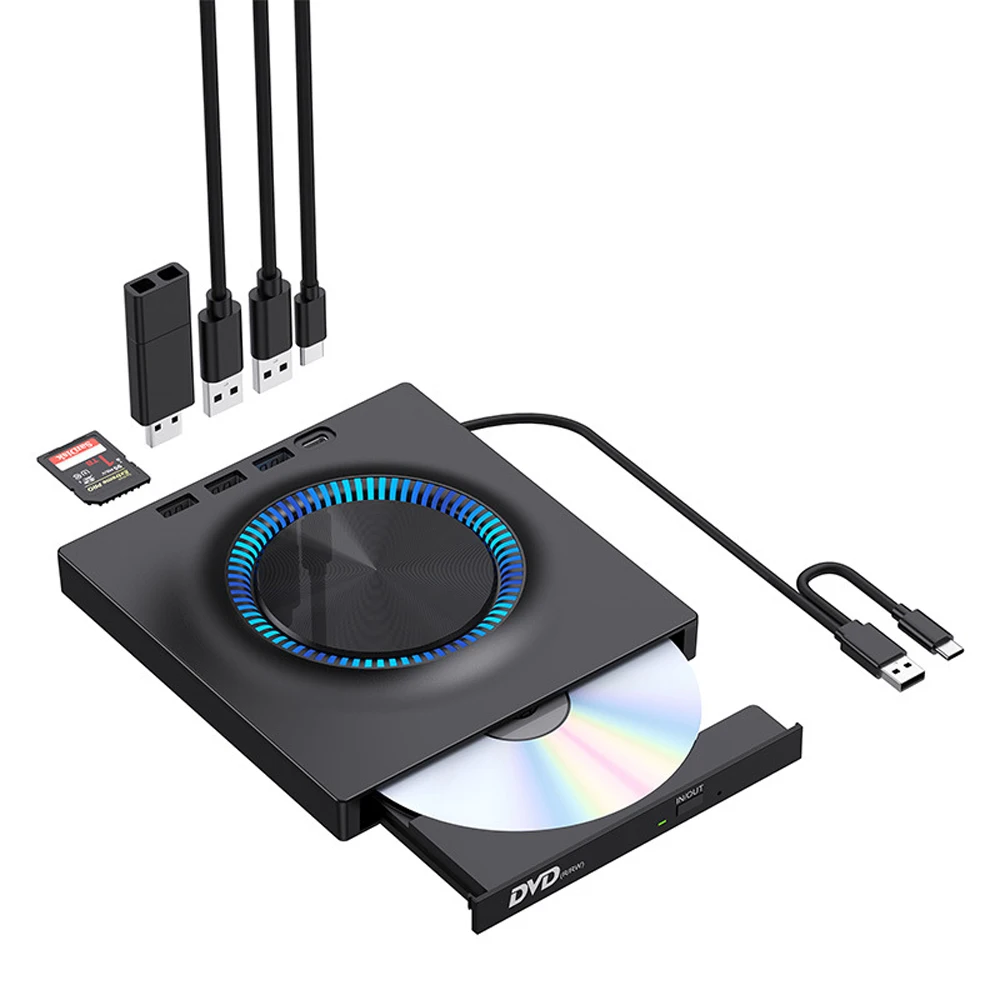 USB3.0 TYPE 3-in-1 Multi-Function External Mobile Drive CD DVD Burner, SD Card, U Disk Player Read Speed CD Rom 24X CD-RW