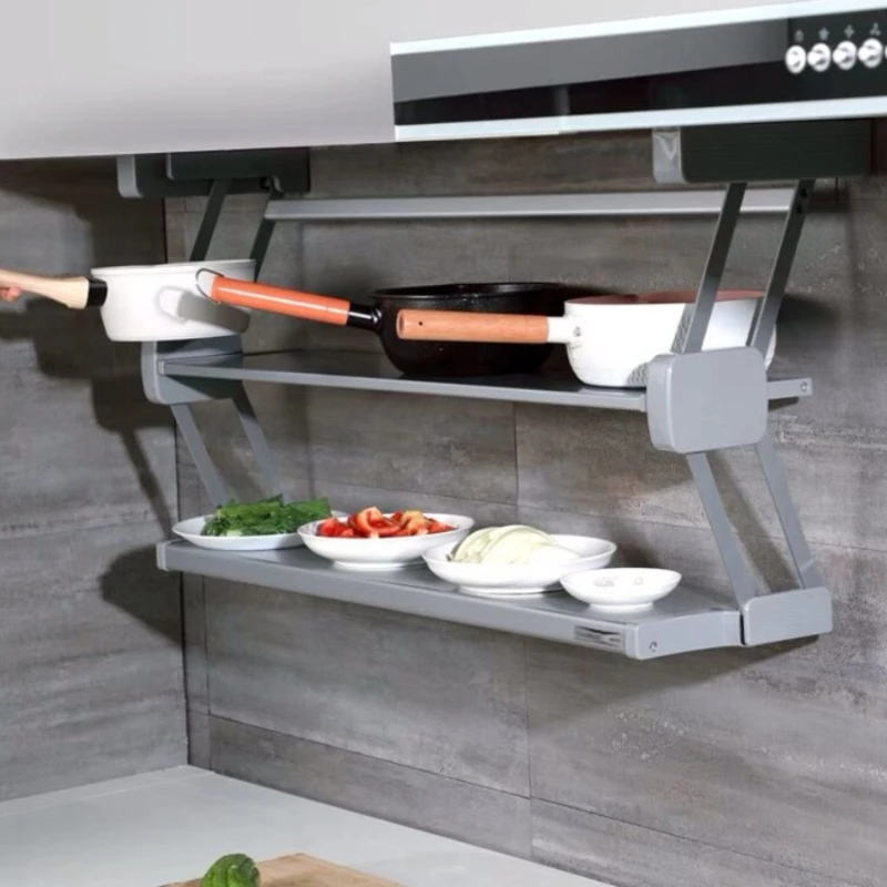 Double-layer pull-down kitchen seasoning basket shelves  wall cabinets  pull-down preparation plates  spice racks