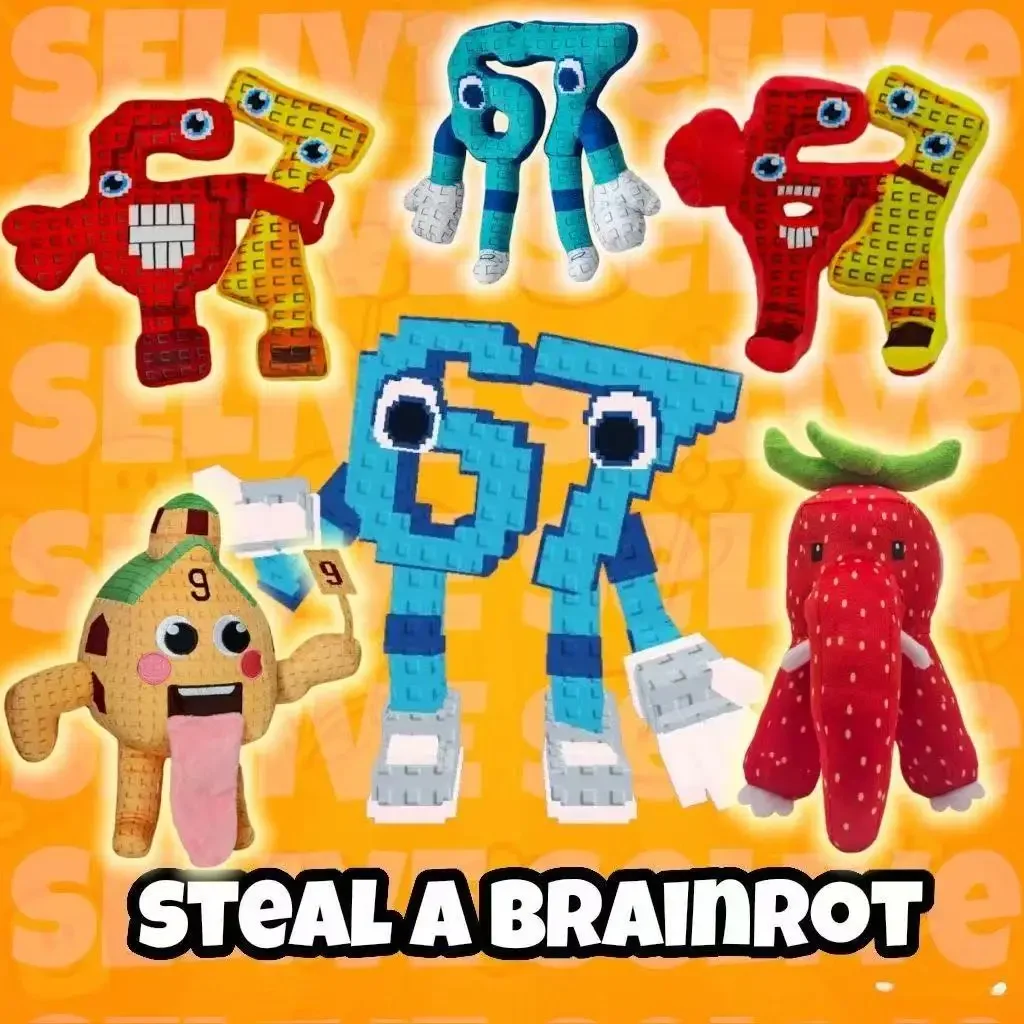 

New Steal A Brainrot Game Funny No. 9 No. 67 Soft Tongue Spitting Handheld Number 9 PP Cotton Filled Digital Cushions Home Decor