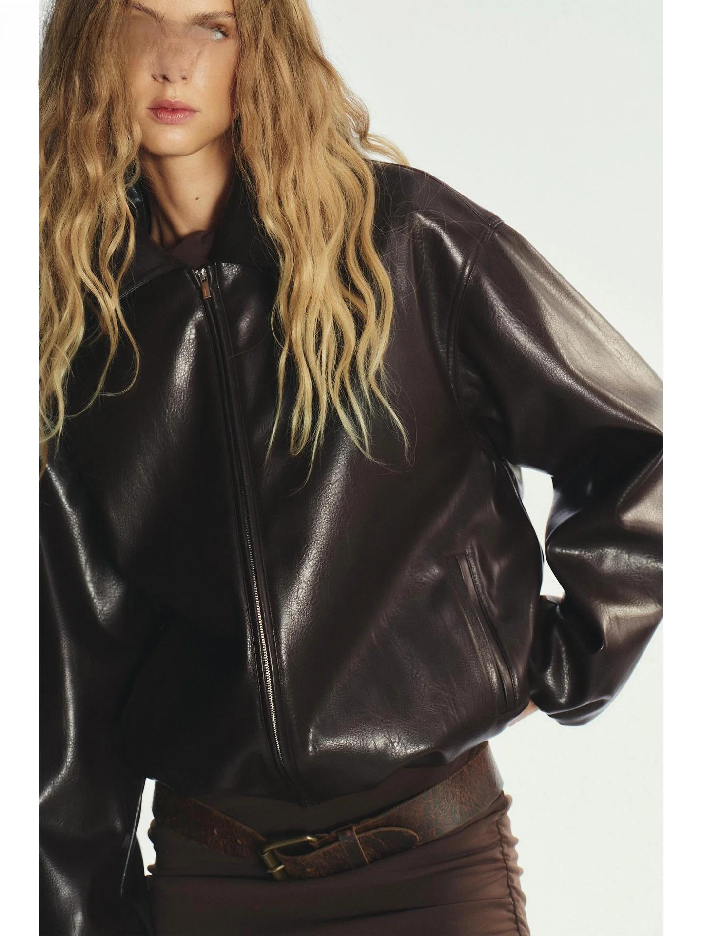 

ZAPRHA, осень 2023, новинка Sle Pilot Jaet, кожаное длинное повседневное женское пальто с отложным воротником, модное пальто