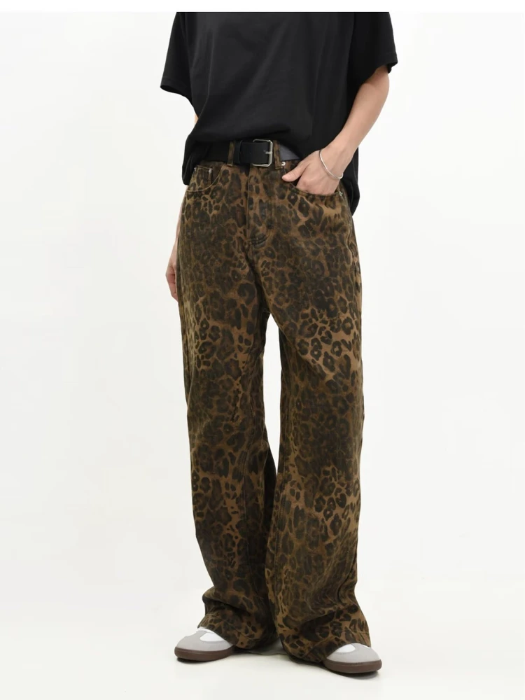 Nuovi jeans leopardati vintage pantaloni denim da donna primavera femminile pantaloni larghi casual oversize streetwear abiti Hip Hop larghi Y2K
