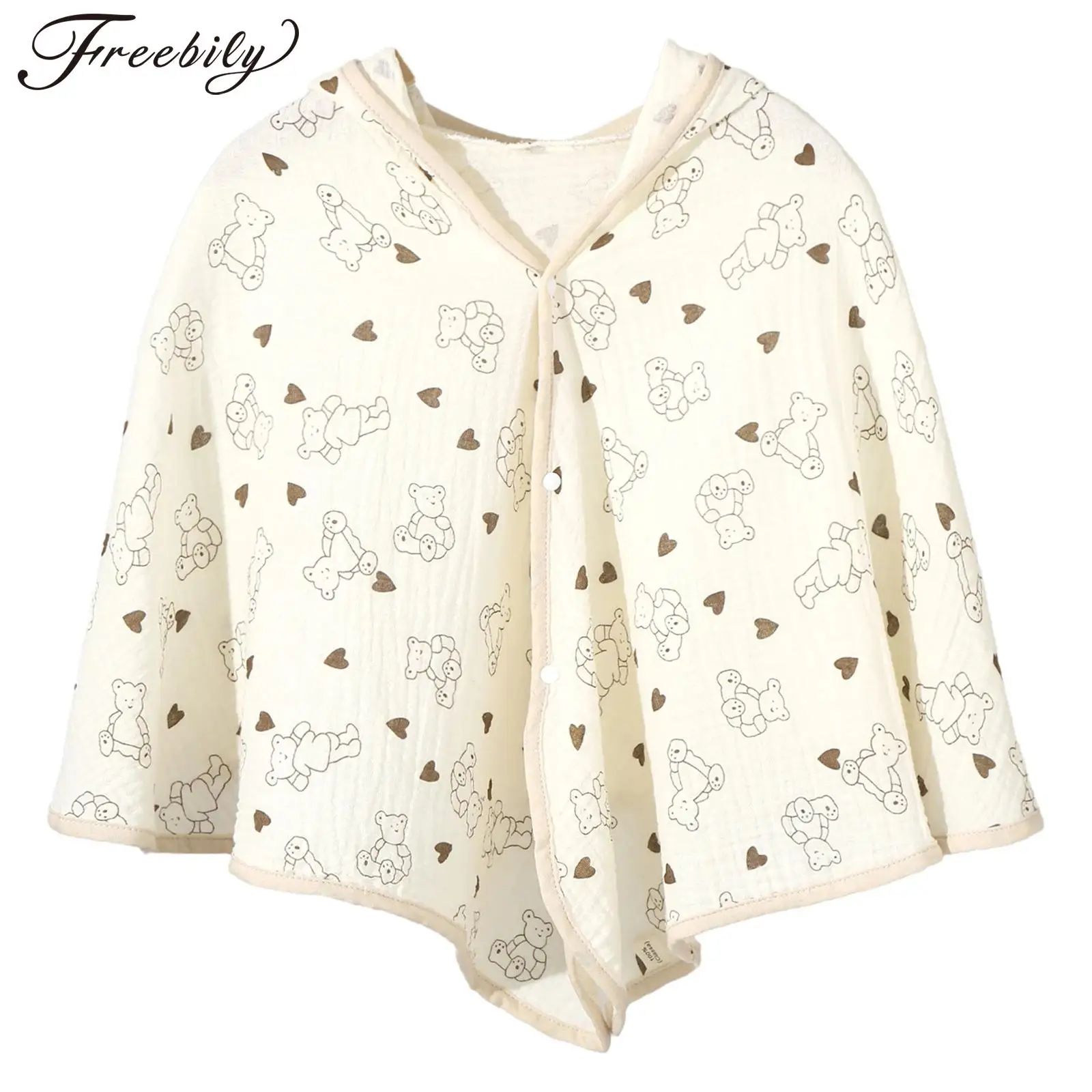 Infant Baby Cute Hooded Bath Towel Printed Press Button Cotton Bathrobe Children Warm Towels Bathroom Beach Pool Outdoor Cloak