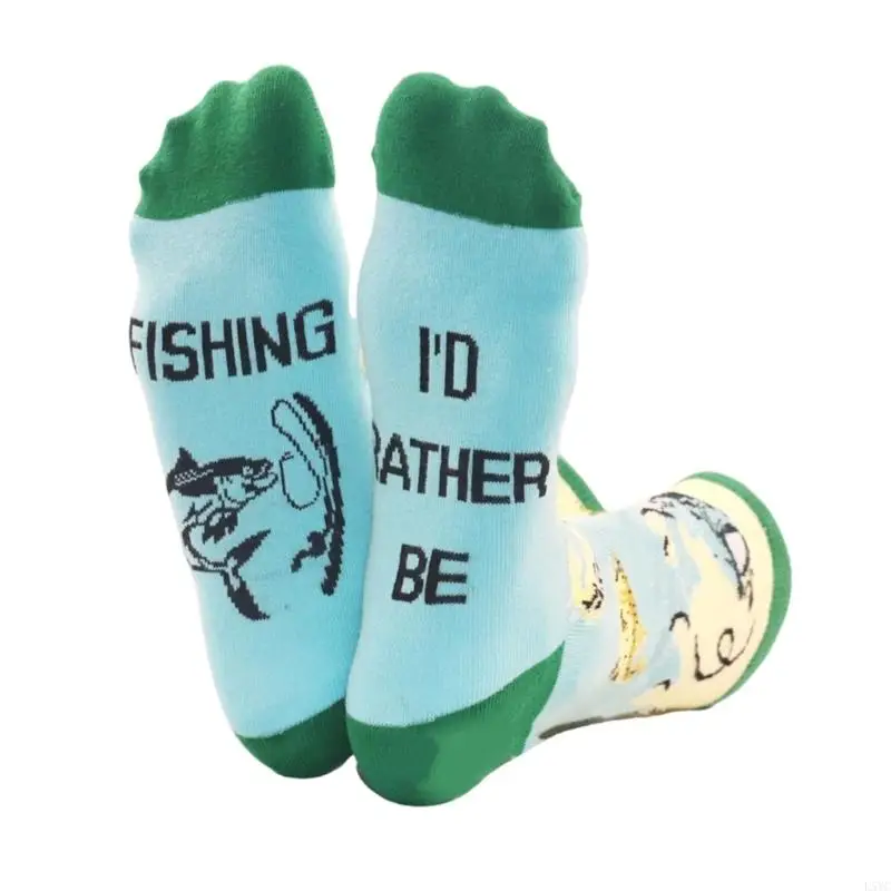 Calcetines tripulación pesca l5yc con estampado humor en transpirable tela algodón pesca para hombres