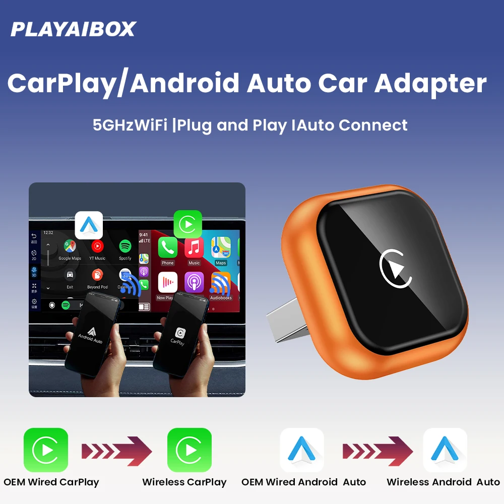 

2026 Super Mini Box Проводной к беспроводному CarPlay/Android Auto 2in1 Box 5 ГГц WiFi Plug and Play для Toyota Honda Nissan Ford Volvo