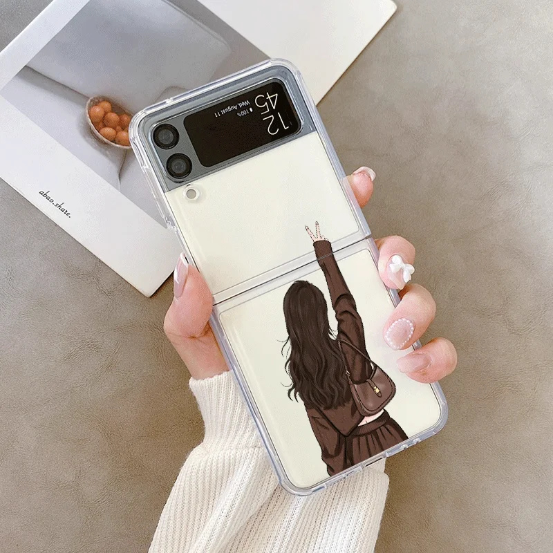 مضحك موضة القهوة فتاة قضية الهاتف لسامسونج غالاكسي Z فليب 7 الوجه 6 5 4 3 غطاء قابل للطي ل Z Flip7 الوجه 5 زوجين لينة قذيفة #5