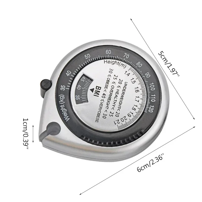 Tape Test Calculator - Weight Push-button Fitness 150cm - Measuring BMI Body Loss Fat Muscle Retract Measure Mass