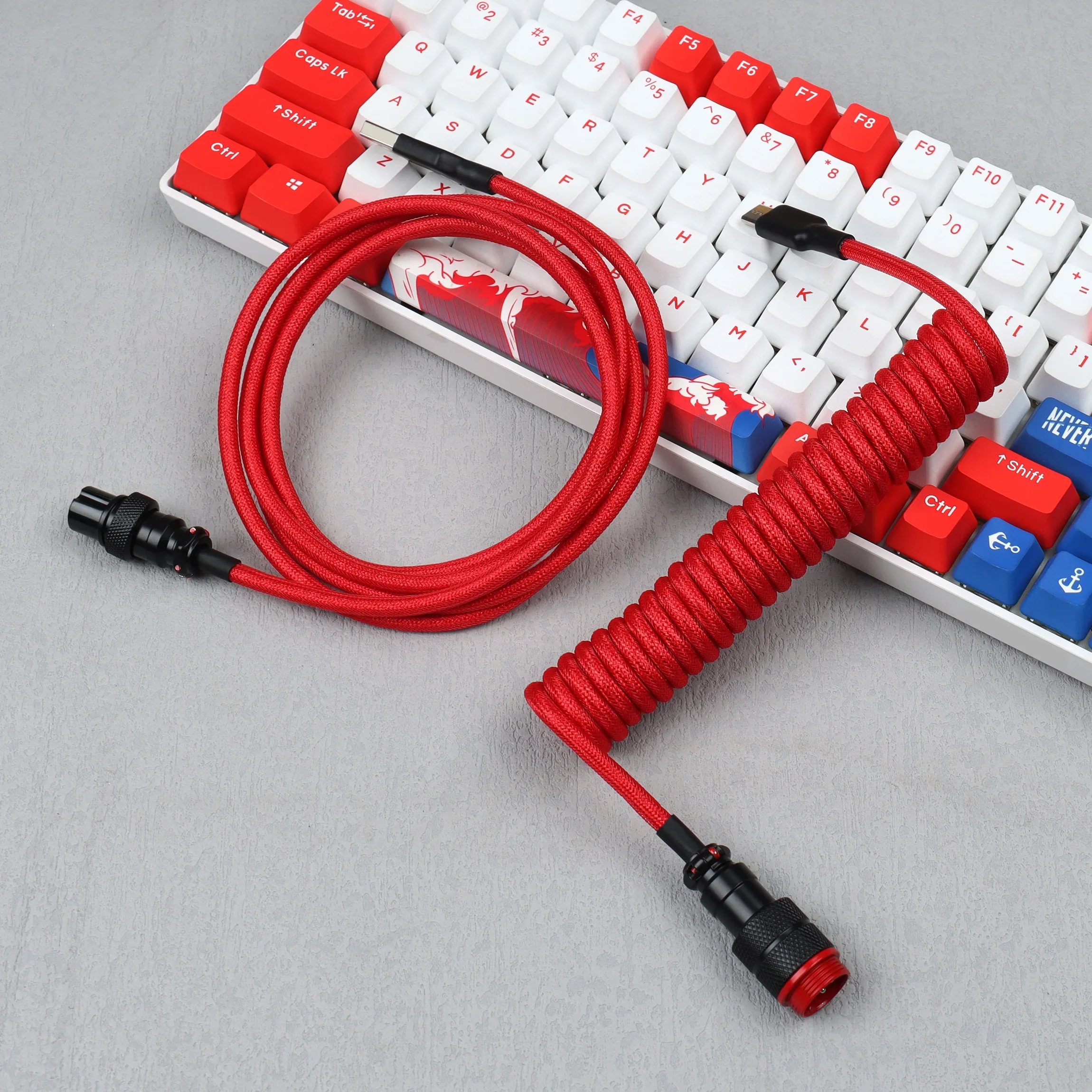 For Magnetic Switch USB A To Type C Mechanical Gaming Keyboard Double Sleeved Wire GX16 Detachable Aviator Coiled Power Cable