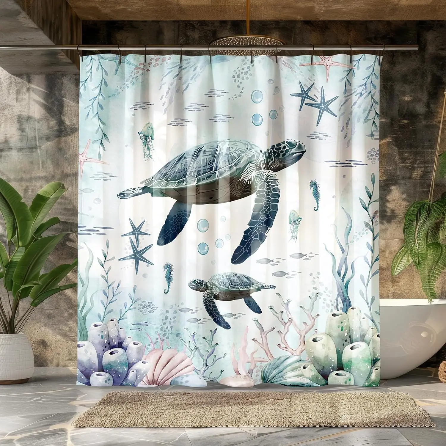 

Peopleareok морская прибрежная занавеска для душа, забавная детская занавеска для душа с морской черепахой, морской звездой, для декора ванной комнаты, полиэстер
