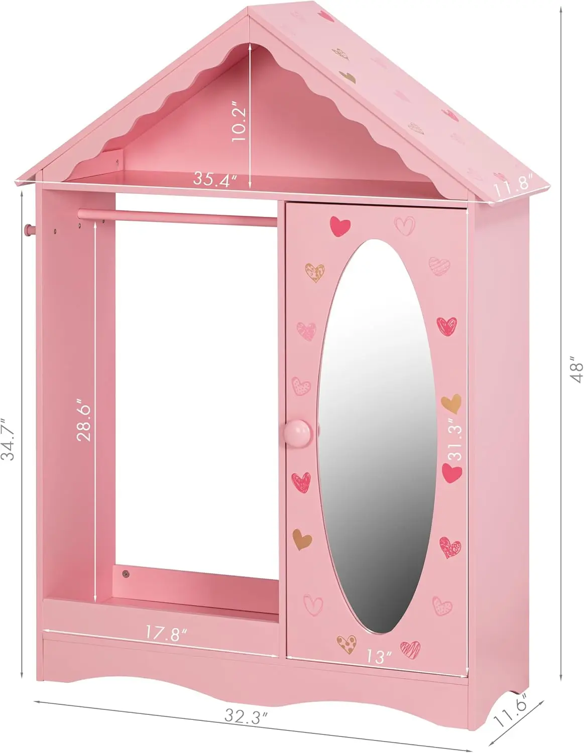 Kids Dress Up Storage with Mirror, Kids Wardrobe Closet, Dress Up for Little Girls, Open Hanging Kids Costume Organ