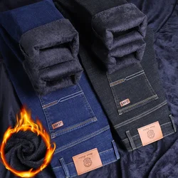 New Winter Men Fleece Warm Jeans Classic Style Business Casual Thicken Velvet Slim Denim Pants Brand Trousers Male Size 28-42