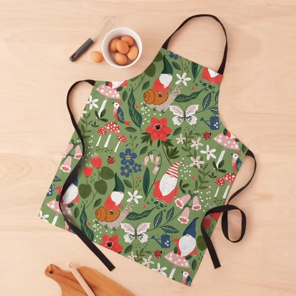 Whimsical garden gnome riding snail Apron Waterproof Kitchen Woman Ladies Kitchen Things Apron