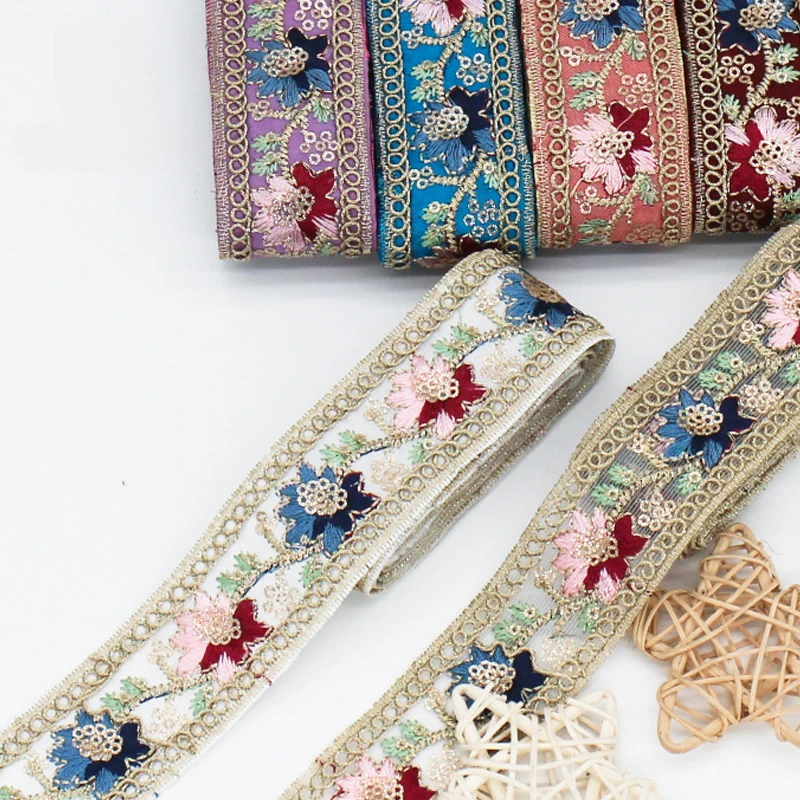 3.5cm Wide Gold Thread Sequin Cord Trim Ethnic Style Hanfu Accessory Childrens Clothing Cuff Decoration DIY Sewing Ribbon