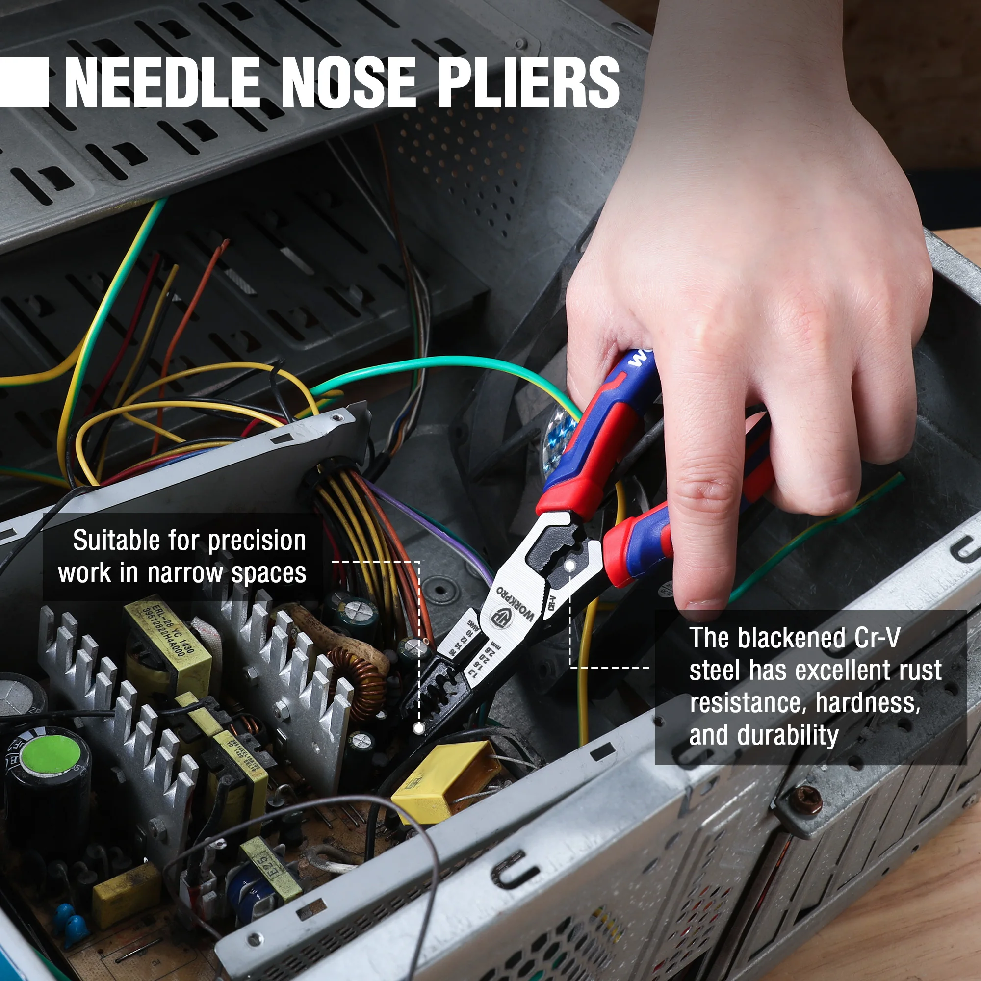 WORKPRO Needle Nose Pliers Hardware Tools Universal Wire Cutters Electrician Multifunctional Universal Diagonal Pliers