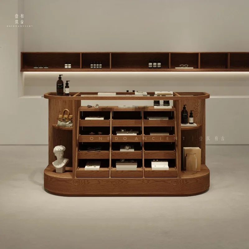 Retro multi-layer multi-grid arc display Nakajima cabinet jewelry silver cabinet against the wall showcase live Internet celebri