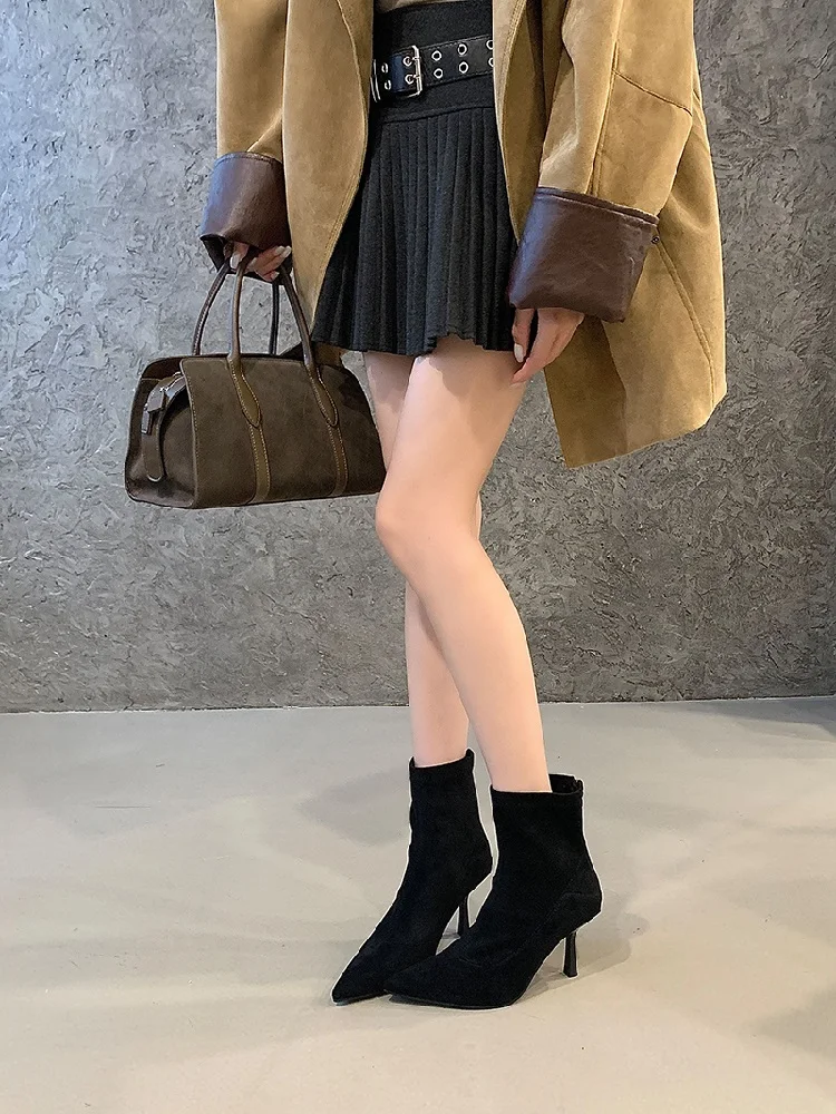 Eilyken Women Ankle Boots Sexy Thin High Heels Pointed Toe Female Shoes Spring Autumn Zipper Chelsea Short Booties