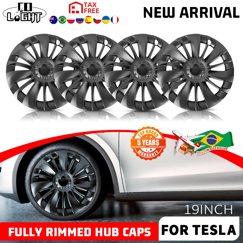 4PCS 19 Inch Wheel Caps For Tesla Model Y Wheel Cover Performance Replacement Wheel Hub Cap Full Rim Cover Accessories 2018-2023