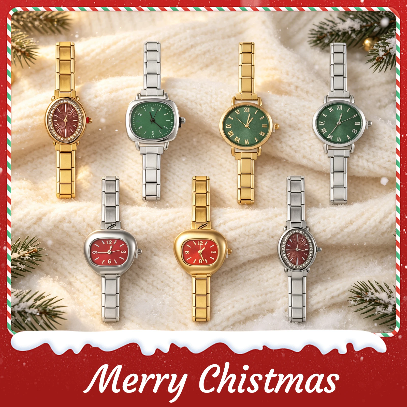 Fashion Women Men's Watch Elastic Bracelets High Quality Stainless Steel Red Green Oval Watch Head Bracelets For Christmas Gifts