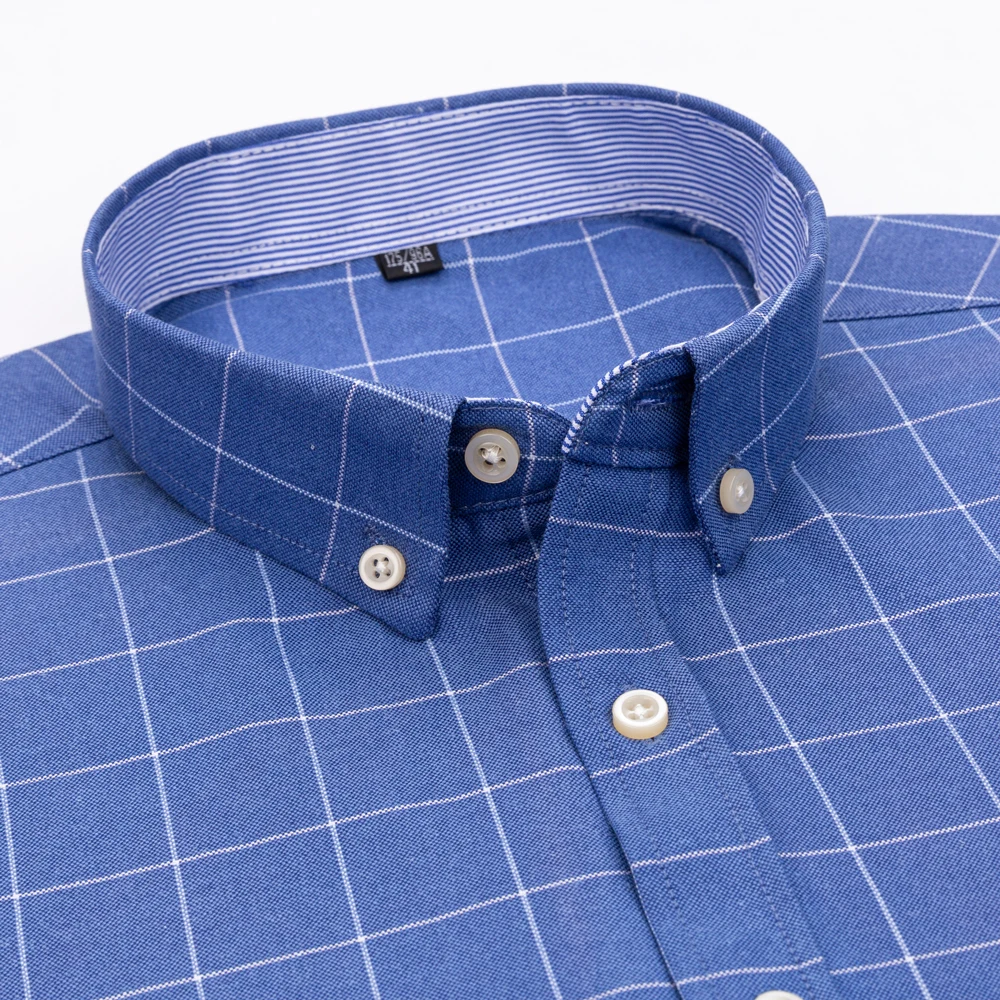 Men's 100% Cotton Long Sleeve Button down Check Shirt Single  Collar Fleece Lined Thickened Autumn Special Wide Fit