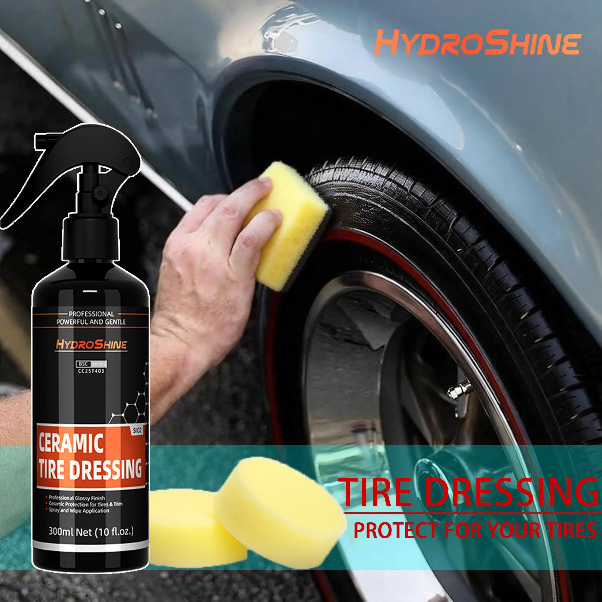 Hydroshine Car Ceramic Tire Dressing Black Wet Look Tire Shine for Deep Glossy Finish for Protection Long-Lasting Shine Spray